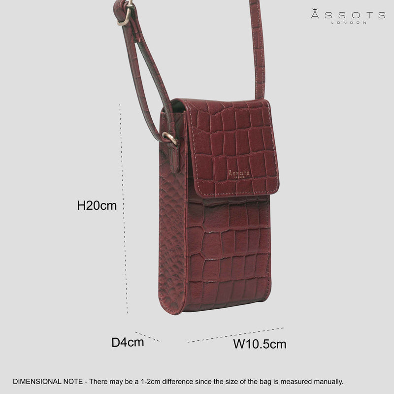 'TRACY' Red Croc Real Leather Crossbody Phone Bag