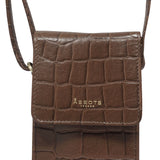 'TRACY' Tan Croc Real Leather Crossbody Phone Bag