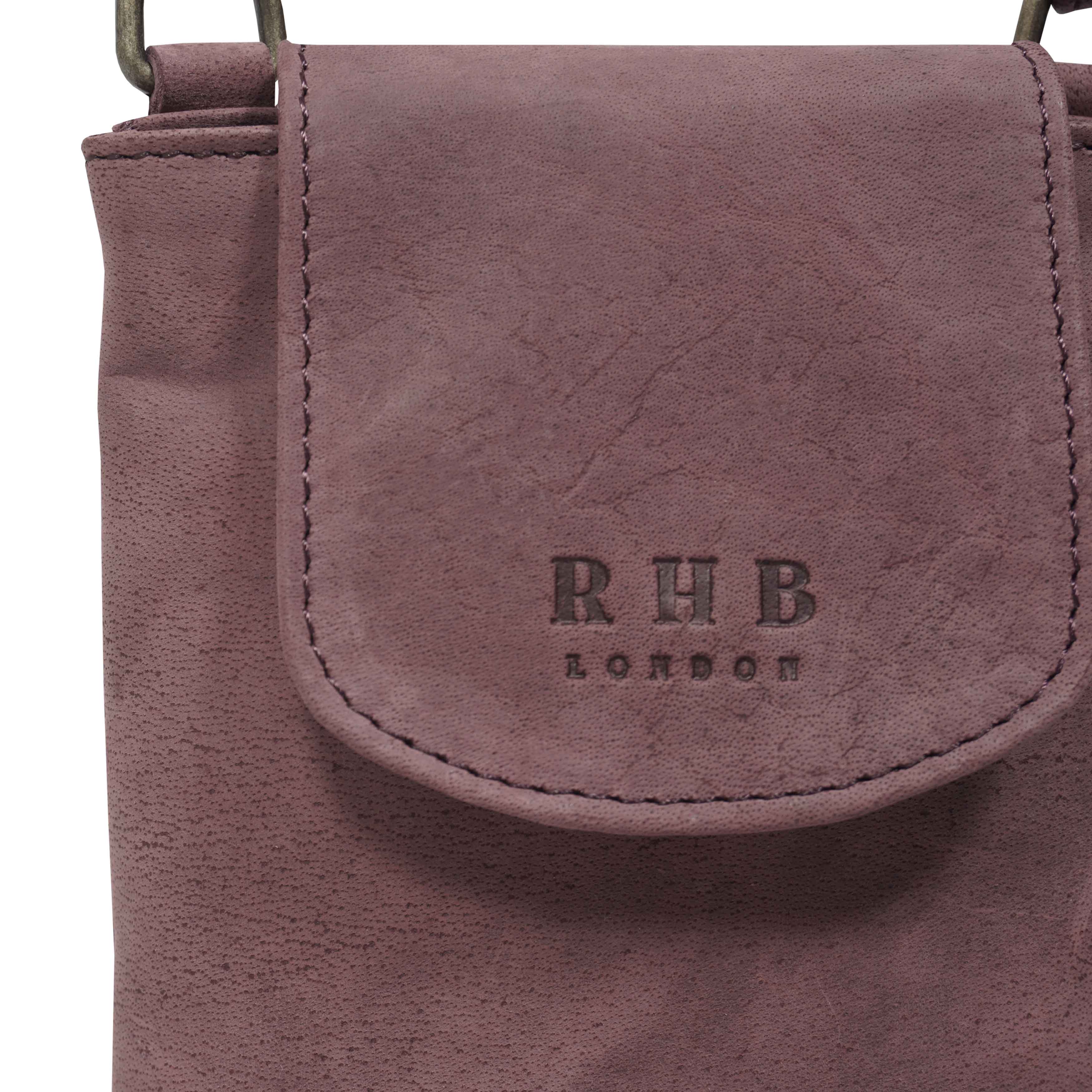 'THEA' Plum Distressed Real Leather Mobile Phone Crossbody Bag