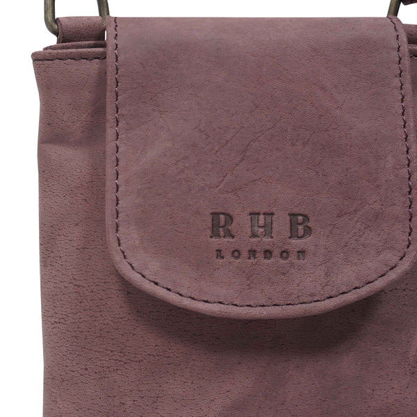 'THEA' Plum Distressed Real Leather Mobile Phone Crossbody Bag