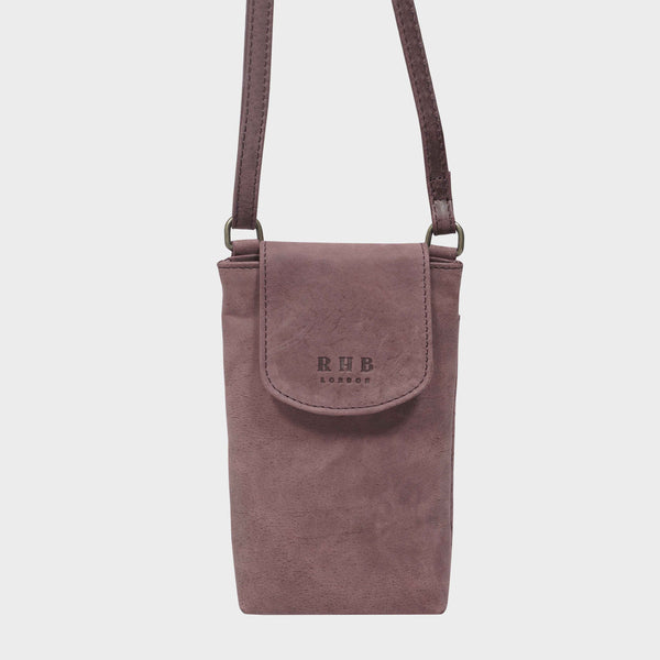 'THEA' Plum Distressed Real Leather Mobile Phone Crossbody Bag