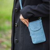 'THEA' Denim Distressed Real Leather Mobile Phone Crossbody Bag
