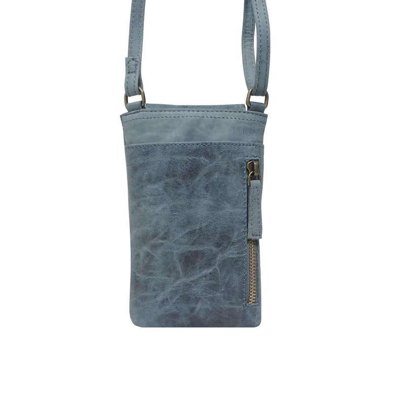 'THEA' Denim Distressed Real Leather Mobile Phone Crossbody Bag