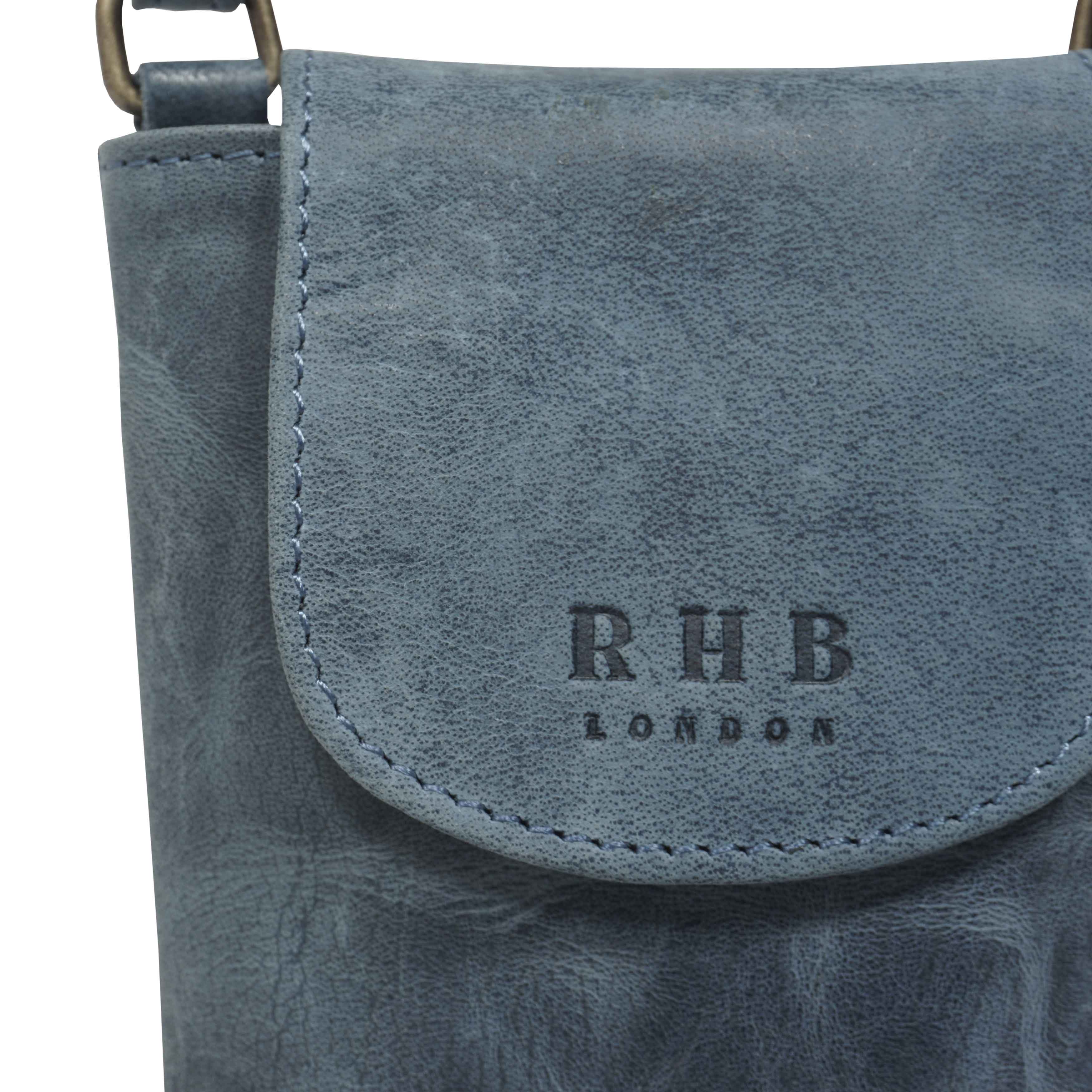 'THEA' Denim Distressed Real Leather Mobile Phone Crossbody Bag