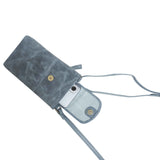 'THEA' Denim Distressed Real Leather Mobile Phone Crossbody Bag