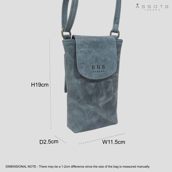 'THEA' Denim Distressed Real Leather Mobile Phone Crossbody Bag