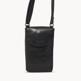 'THEA' Black Polished VT Real Leather Mobile Phone Crossbody Bag