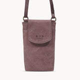 'THEA' Plum Distressed Real Leather Mobile Phone Crossbody Bag