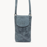 'THEA' Denim Distressed Real Leather Mobile Phone Crossbody Bag