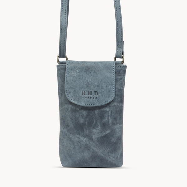 'THEA' Denim Distressed Real Leather Mobile Phone Crossbody Bag