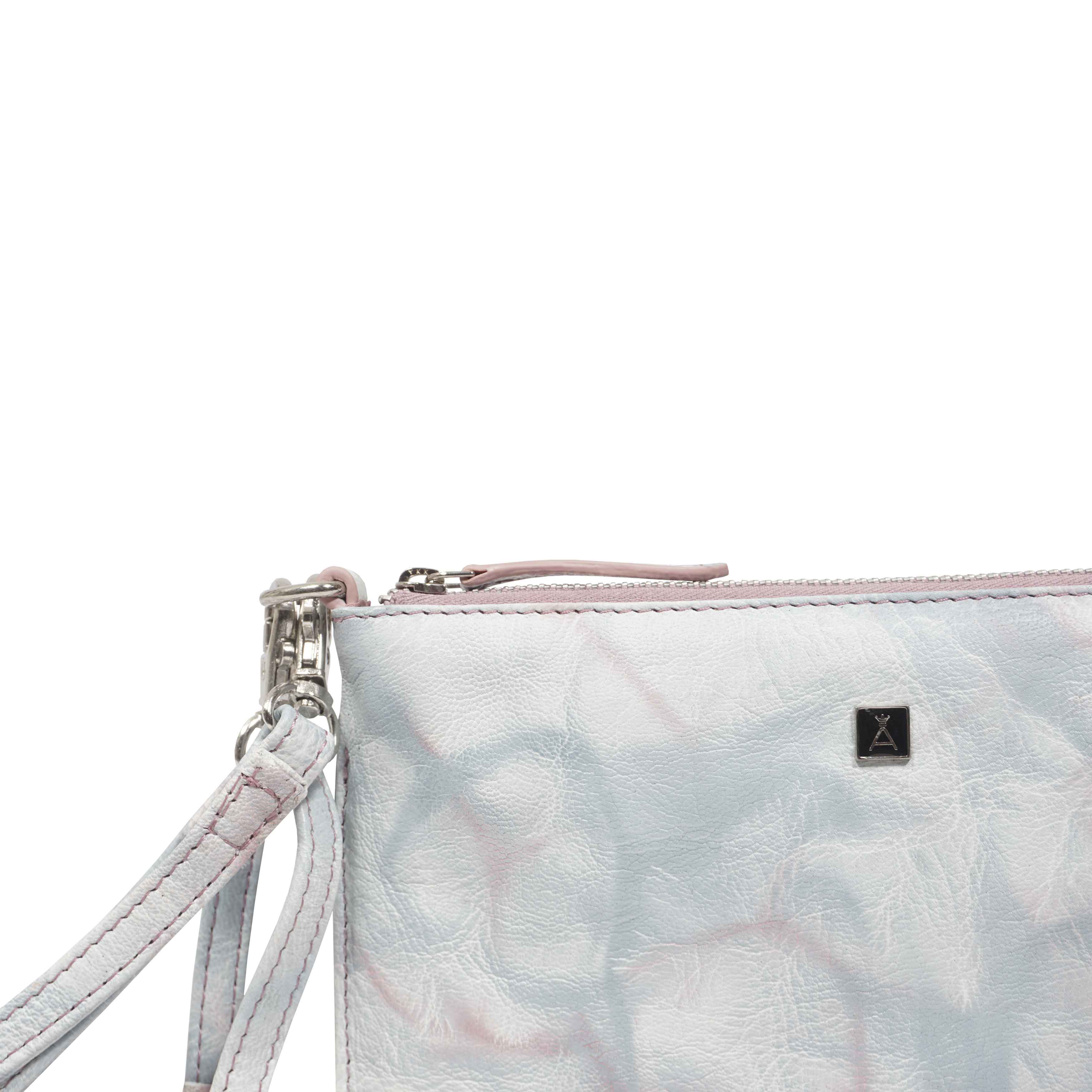 'TODD' Blue & Orchid Pink Tie Dye Real Leather Crossbody Wristlet Bag