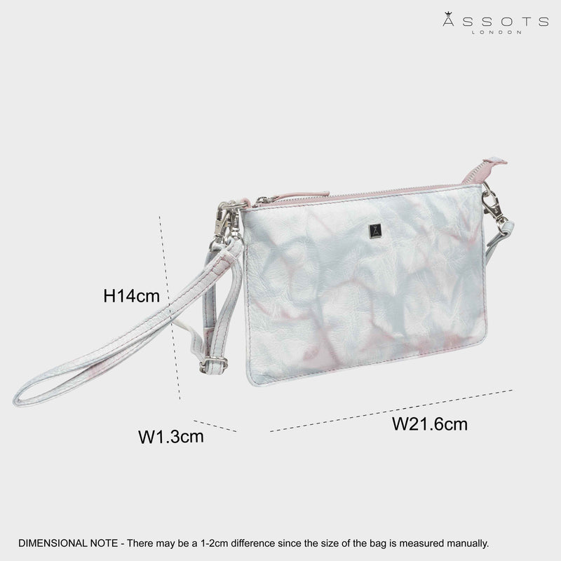 'TODD' Blue & Orchid Pink Tie Dye Real Leather Crossbody Wristlet Bag