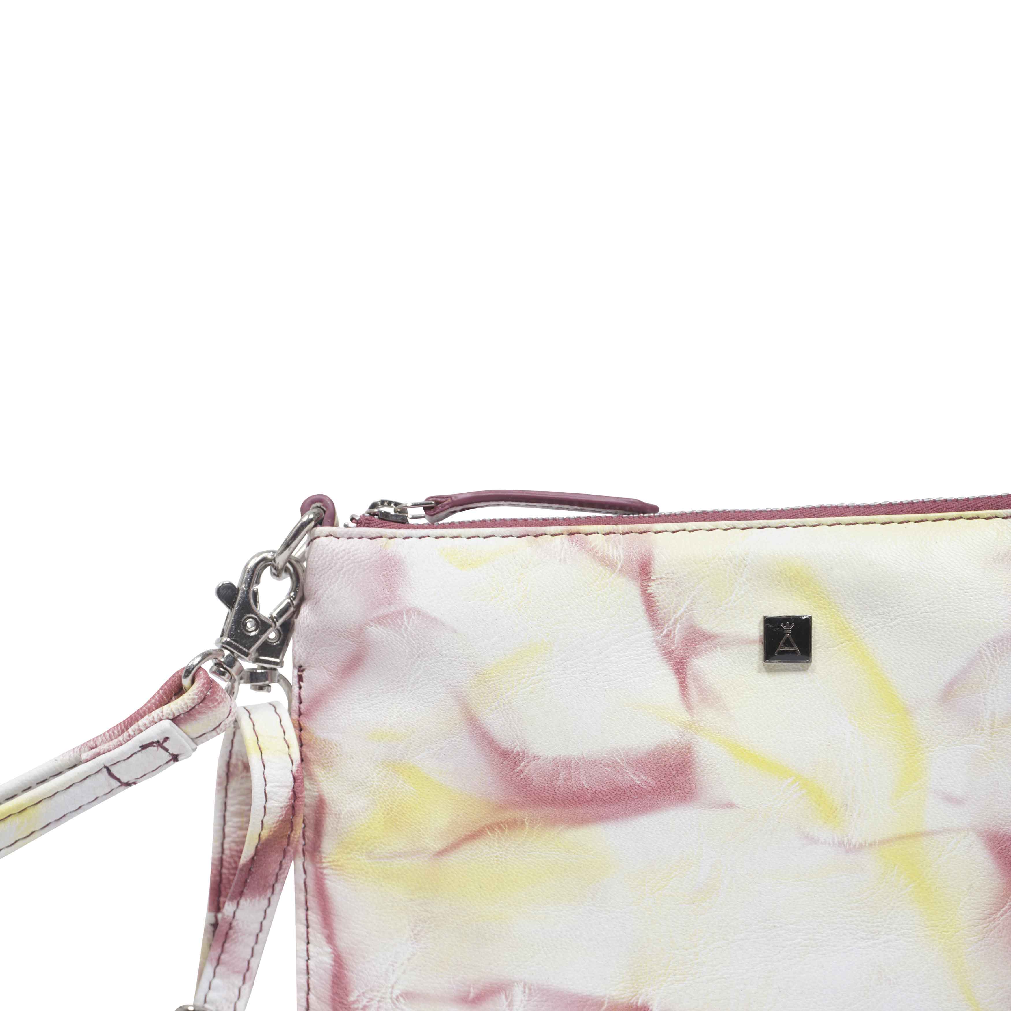 'TODD' Yellow & Red Tie Dye Real Leather Crossbody Wristlet Bag