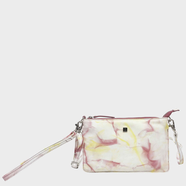 'TODD' Yellow & Red Tie Dye Real Leather Crossbody Wristlet Bag