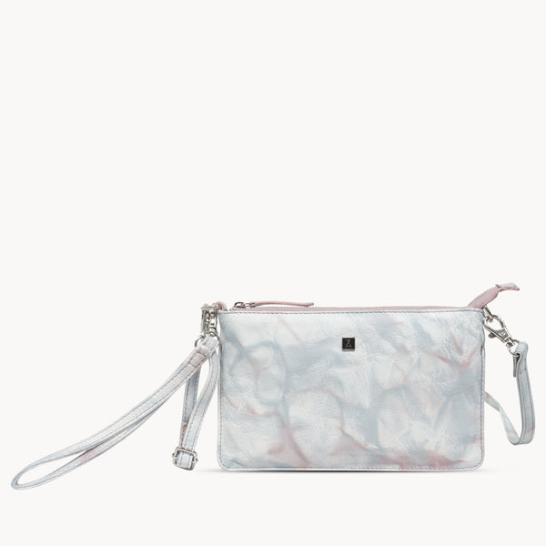 'TODD' Blue & Orchid Pink Tie Dye Real Leather Crossbody Wristlet Bag