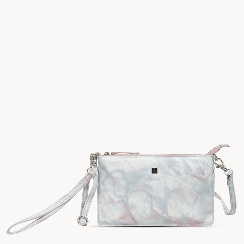 'TODD' Blue & Orchid Pink Tie Dye Real Leather Crossbody Wristlet Bag