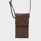 'TRACY' Tan Croc Real Leather Crossbody Phone Bag