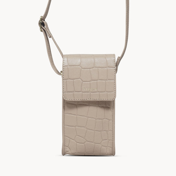 'TRACY' Nude Croc Real Leather Crossbody Phone Bag