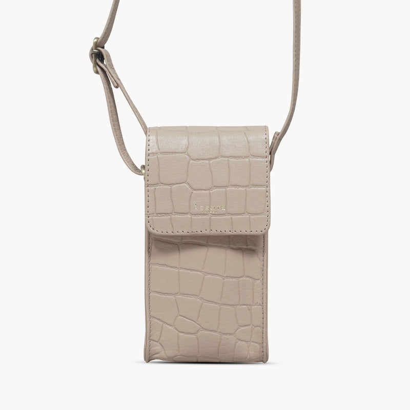 'TRACY' Nude Croc Real Leather Crossbody Phone Bag