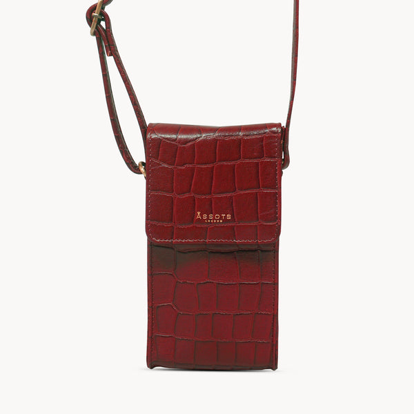 'TRACY' Red Croc Real Leather Crossbody Phone Bag