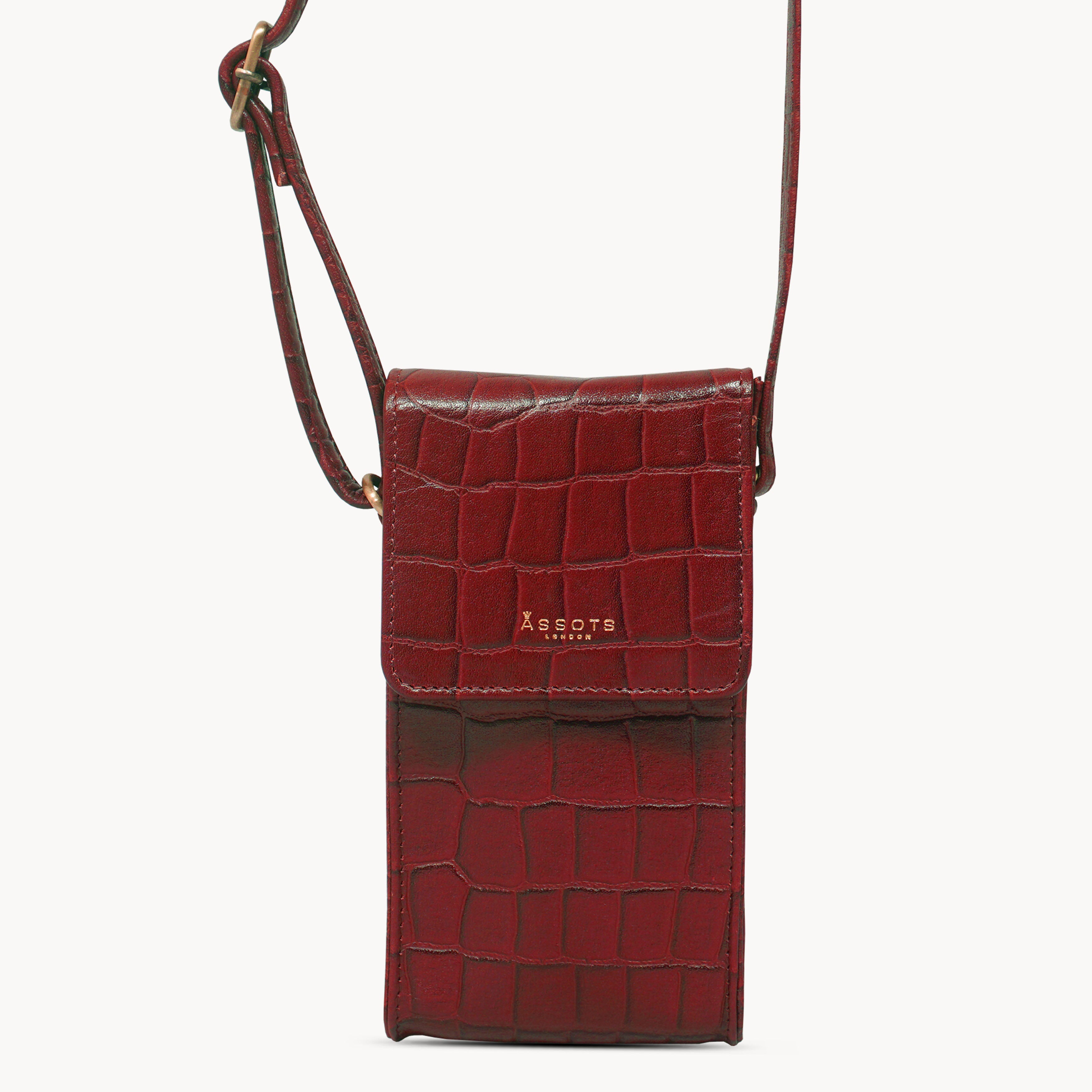 'TRACY' Red Croc Real Leather Crossbody Phone Bag