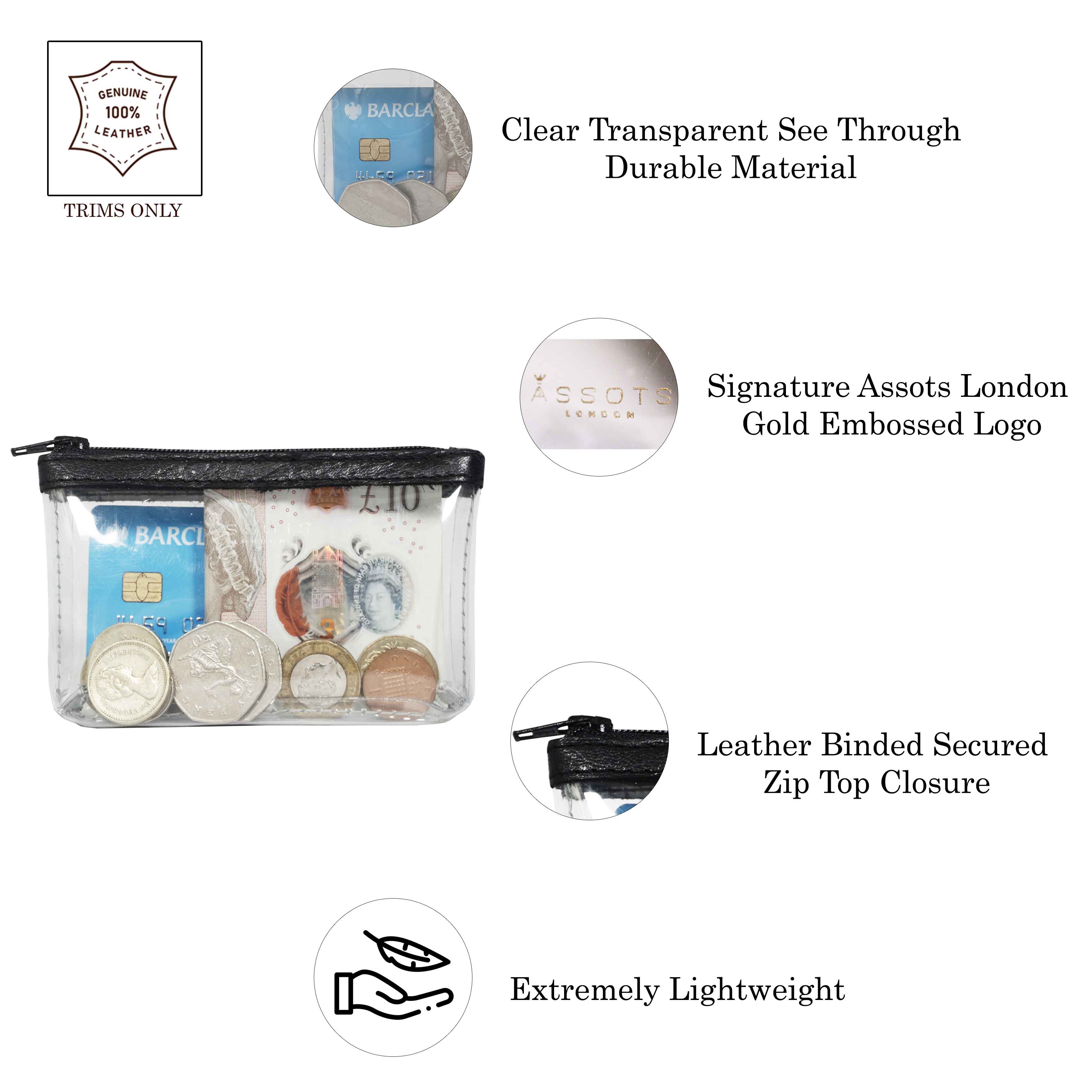 'DINAH' Transparent Zip Top Black Coin Purse