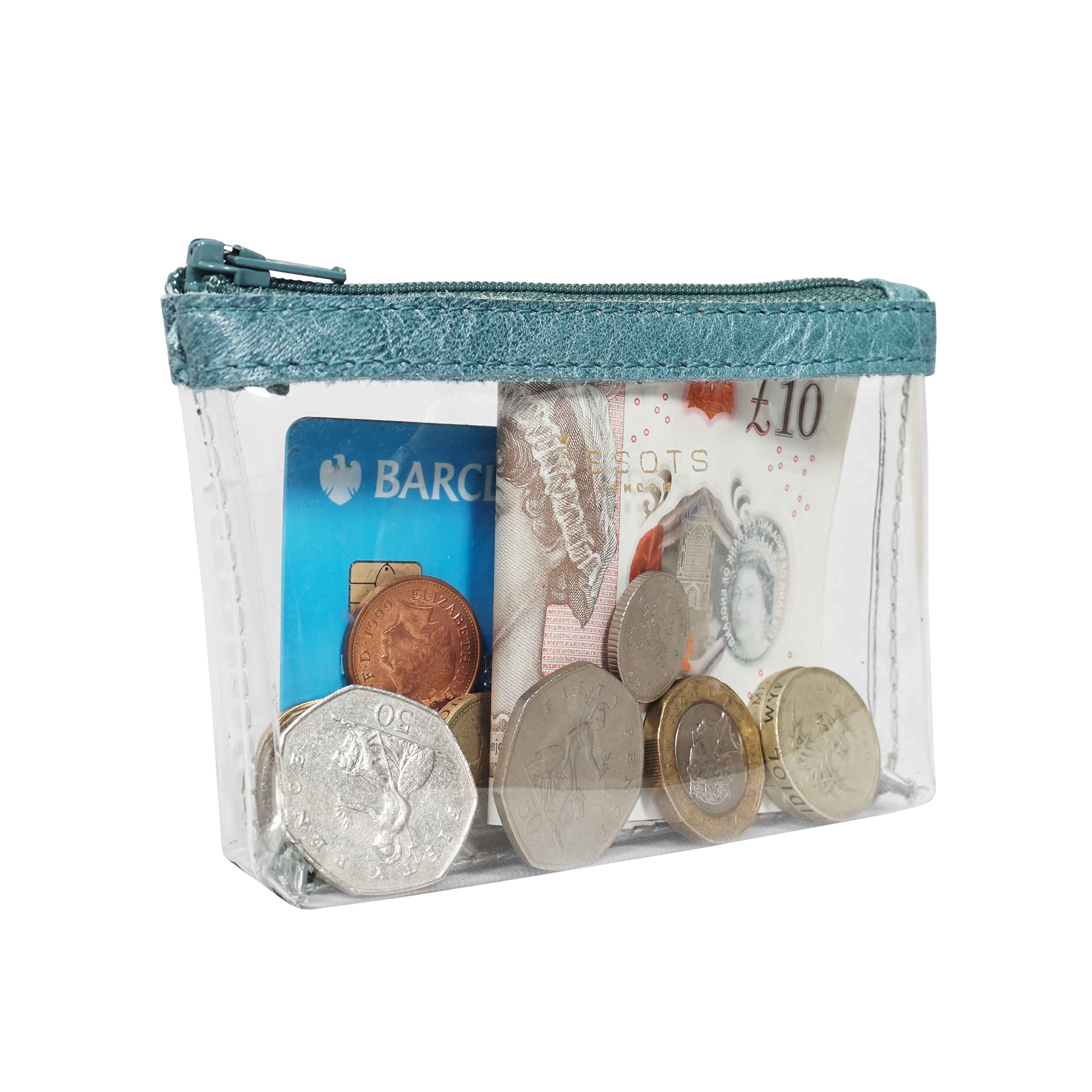 'DINAH' Transparent Zip Top Ocean Blue Coin Purse