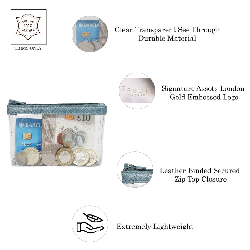 'DINAH' Transparent Zip Top Ocean Blue Coin Purse