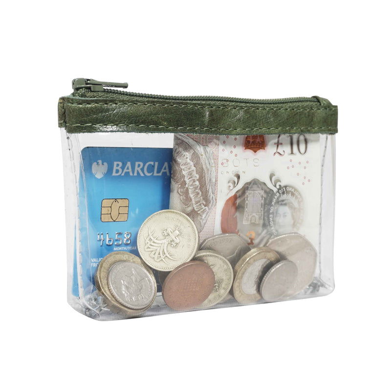 'DINAH' Transparent Zip Top Tree Top Green Coin Purse