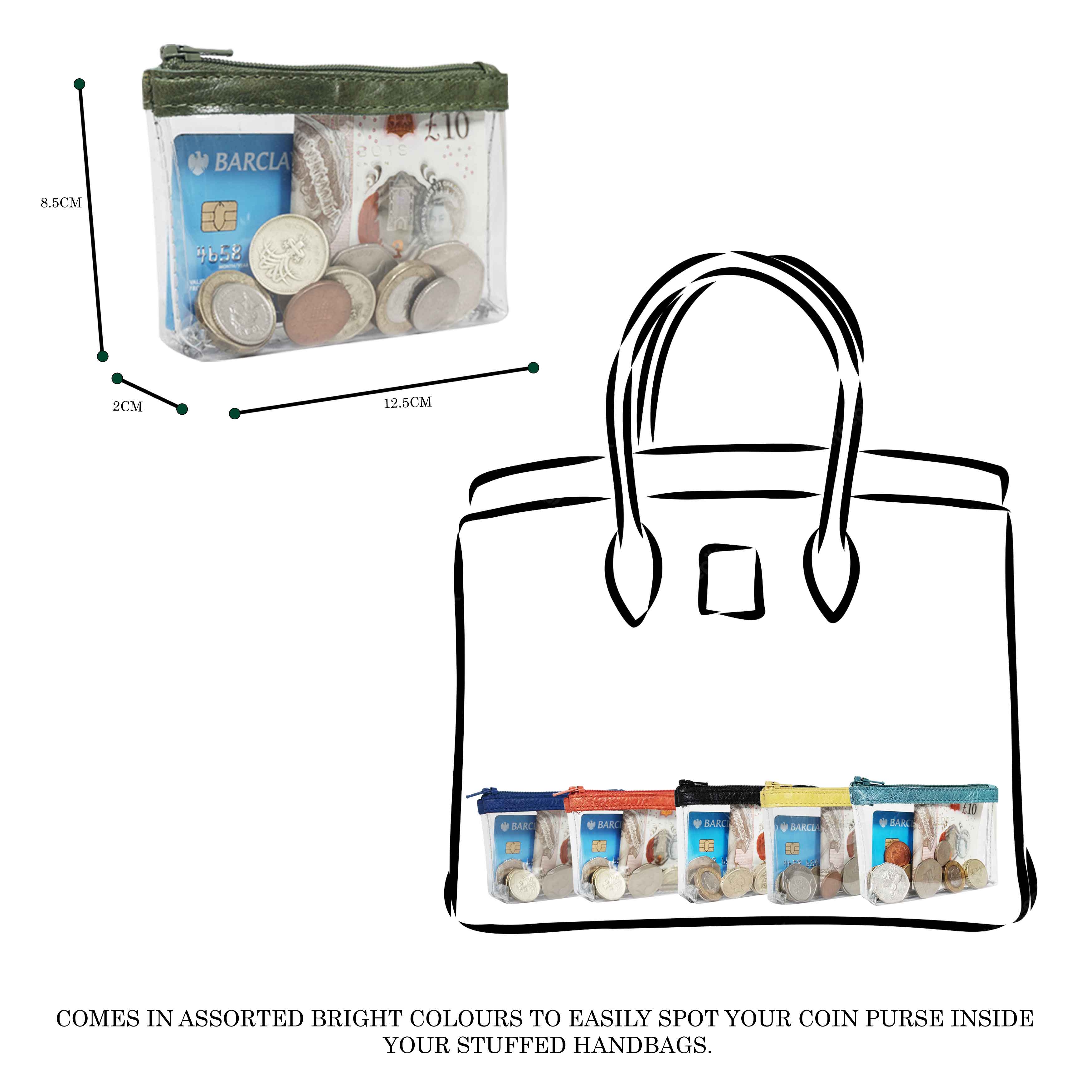 'DINAH' Transparent Zip Top Tree Top Green Coin Purse