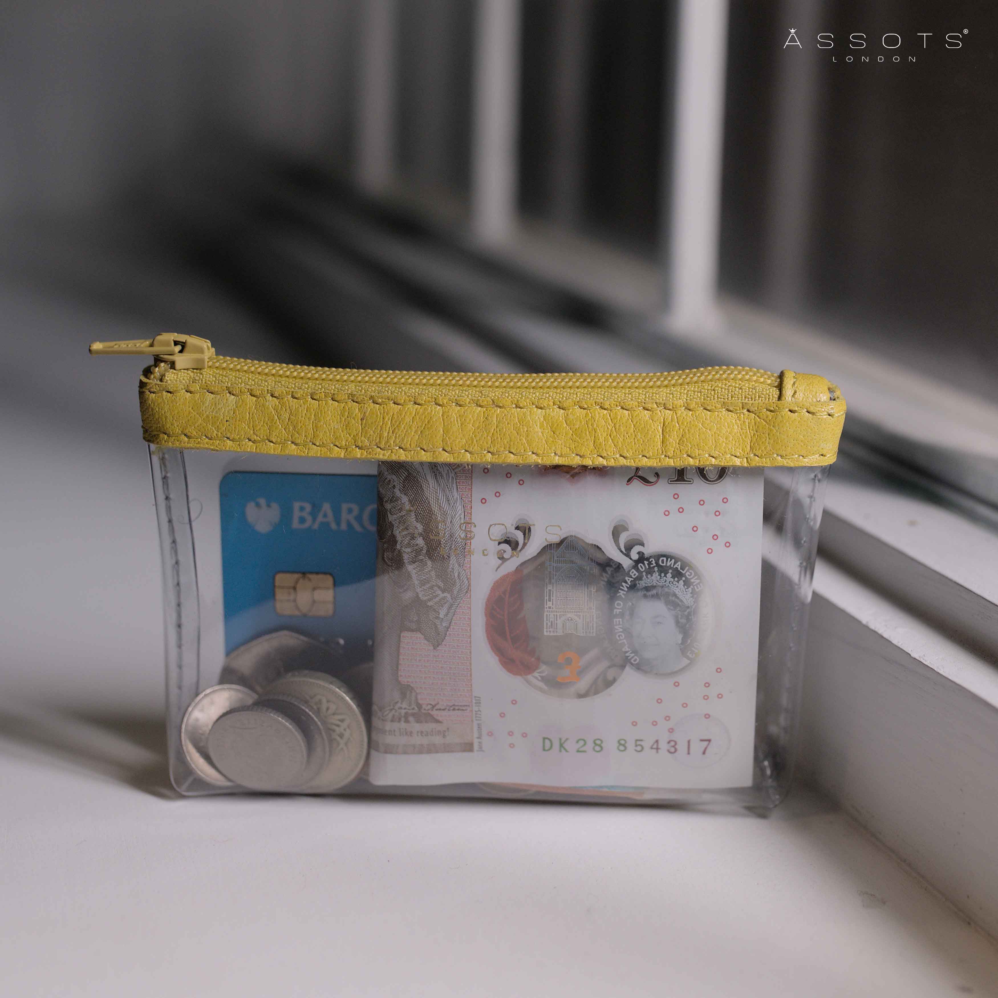 'DINAH' Transparent Zip Top Yellow Coin Purse