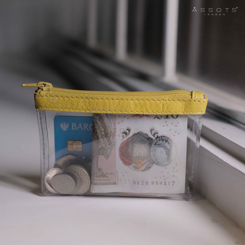 'DINAH' Transparent Zip Top Yellow Coin Purse