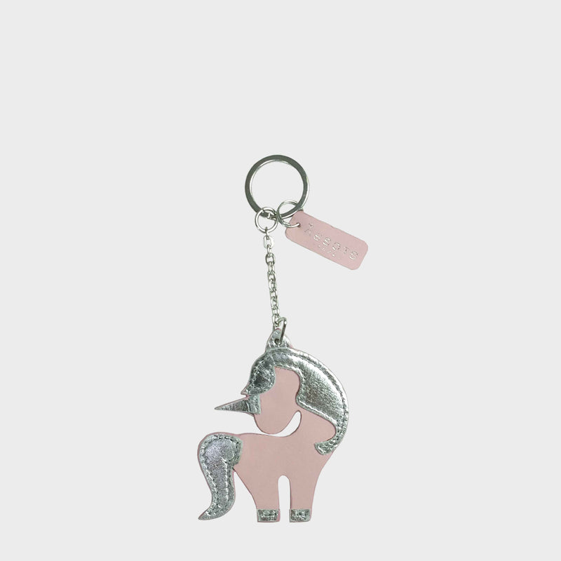 'UNICORN' Super Cute Smooth Pink Leather With Silver Metallic Trims Key Ring Holder