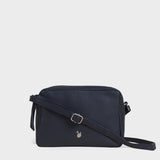 'AVON' Navy Soft Nappa Full Grain Real Leather Crossbody Bag