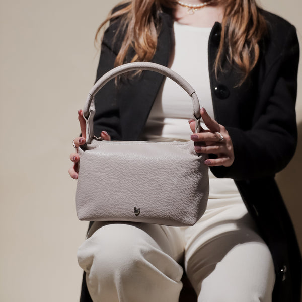 'CITY BAG' Ice Grey Soft Pebble Grain Real Leather Shoulder Bag
