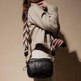 'KEW' Black Soft Nappa Full Grain Real Leather Crossbody Bag