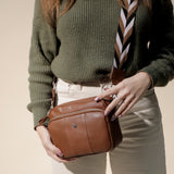 'KEW' Tan Soft Nappa Full Grain Real Leather Crossbody Bag