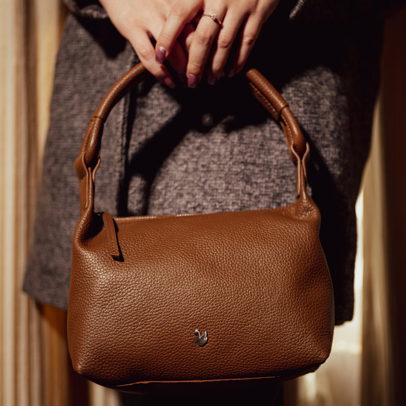 'CITY BAG' Tan Soft Pebble Grain Real Leather Shoulder Bag