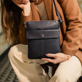 'AMBA' Navy Soft Nappa Full Grain Real Leather Crossbody Bag