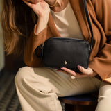 'AVON' Black Soft Nappa Full Grain Real Leather Crossbody Bag