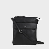 'AMBA' Black Soft Nappa Full Grain Real Leather Crossbody Bag