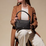 'CITY BAG' Black Soft Pebble Grain Real Leather Shoulder Bag