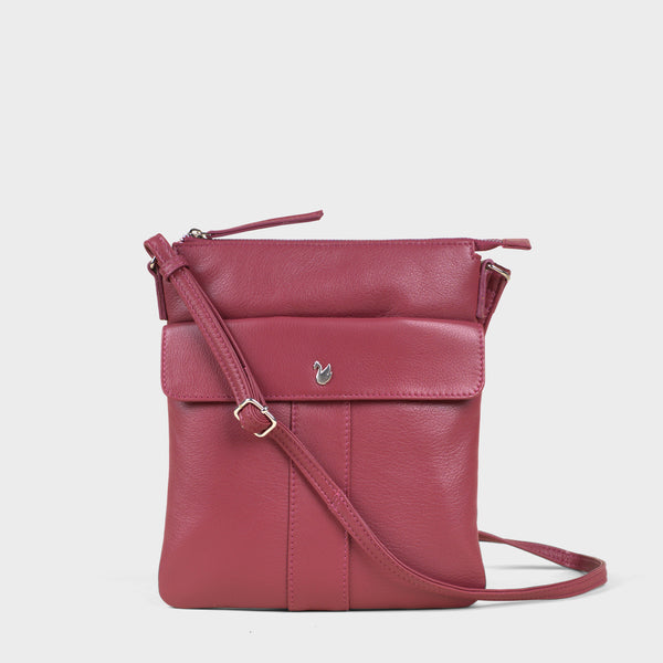 'AMBA' Carmine Pink Soft Nappa Full Grain Real Leather Crossbody Bag