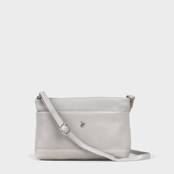 'SANDRA' Ice Grey Soft Nappa Full Grain Real Leather Crossbody Bag