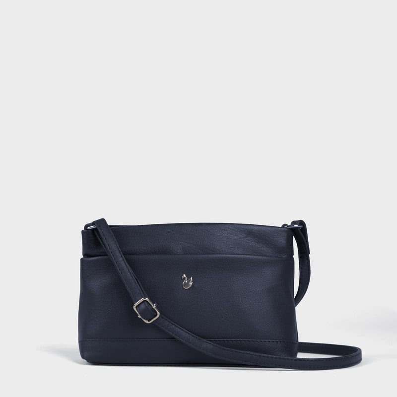 'SANDRA' Navy Soft Nappa Full Grain Real Leather Crossbody Bag