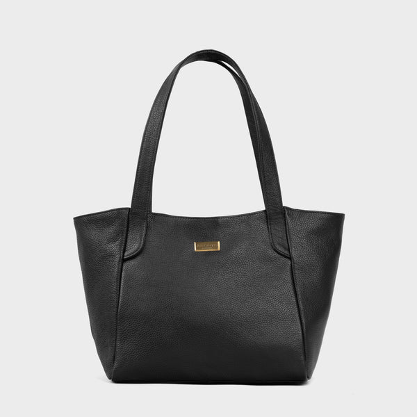 'URBAN TOTE' Black Pebble Grain Real Leather Work Tote Bag