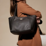 'URBAN TOTE' Black Pebble Grain Real Leather Work Tote Bag