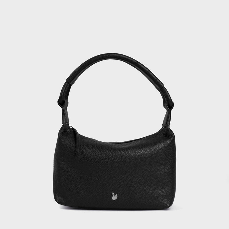 'CITY BAG' Black Soft Pebble Grain Real Leather Shoulder Bag