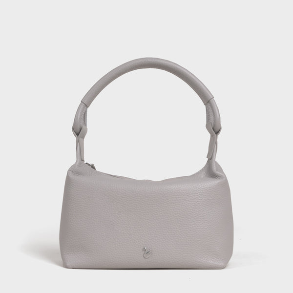 'CITY BAG' Ice Grey Soft Pebble Grain Real Leather Shoulder Bag