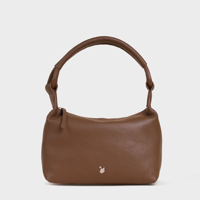 'CITY BAG' Tan Soft Pebble Grain Real Leather Shoulder Bag